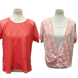 2 Cathy Daniels Womens XL Short Sleeve Orange Peach PolyCotton Sweater Tops