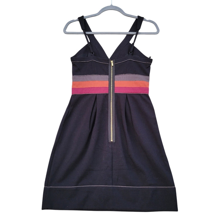 BCBG MAXAZRIA Womens Size 2 Striped Waist Back Zip Thin Strap A Line Mini Dress