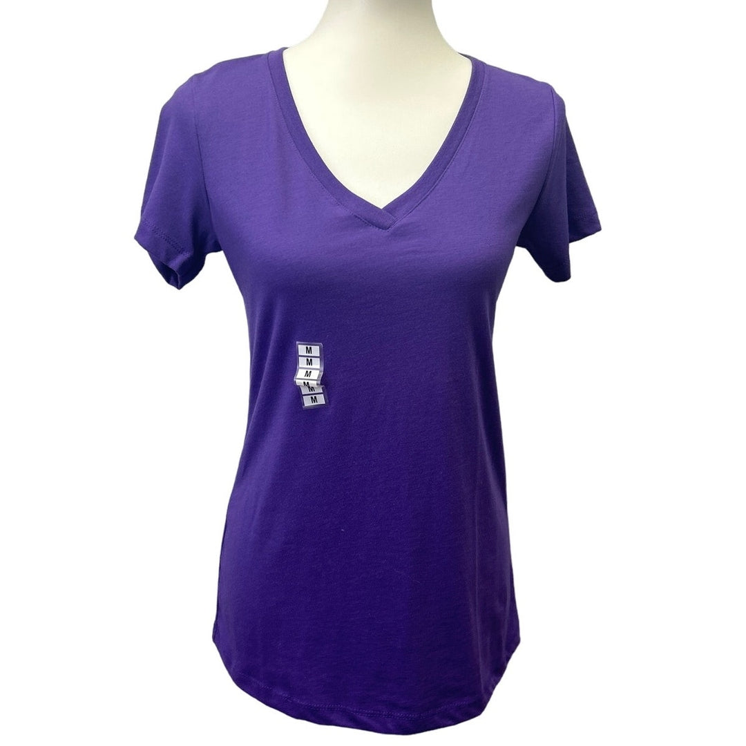 Lot of 3 New Womens Medium Ringspun Cotton Poly Blend V-Neck Short Sleeve Tees