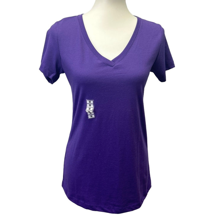 Lot of 3 New Womens Medium Ringspun Cotton Poly Blend V-Neck Short Sleeve Tees