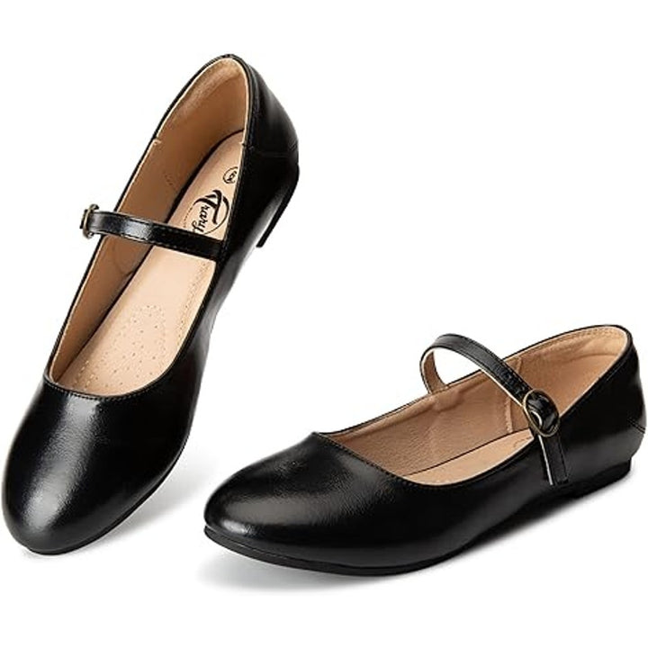 Trary Womens Size 9 Shiny Black Faux Leather Mary Jane Ballet Buckle Flat Shoes