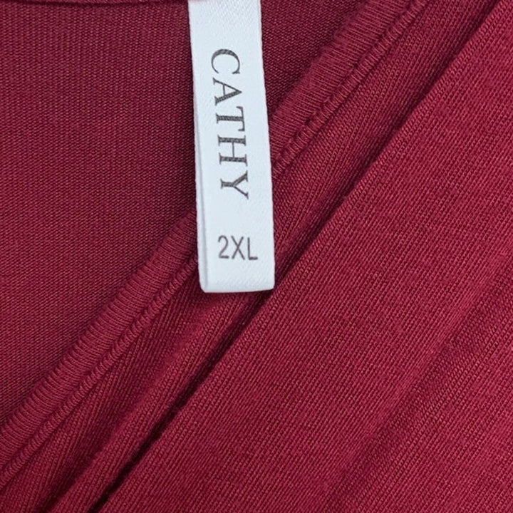 Neineiwu Cathy Womens 2XL Red Short Sleeve V Neck Tee Shirt Faux Wrap Dress