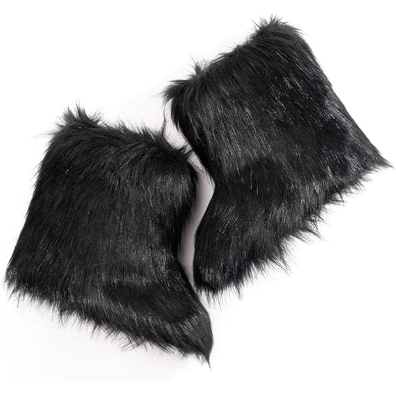 IXU Womens Size 8.5 Black Faux Furry Round Toe Winter Comfy Plush Warm Boots