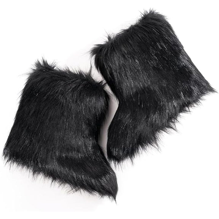 IXU Womens Size 8.5 Black Faux Furry Round Toe Winter Comfy Plush Warm Boots