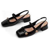 Womens Size 10 Black Faux Leather Slingback Mary Jane 1.75" Block Heel Shoes