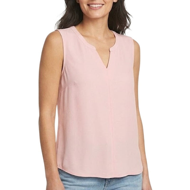 New Eddie Bauer Womens Cameo Pink Slub Sleeveless Split VNeck Gatecheck Tank Top