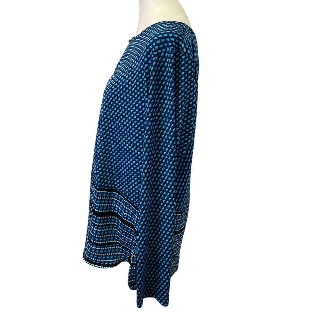 Dana Buchman XL Long Sleeve Polyester Blend Geometric Pattern Blouse Top