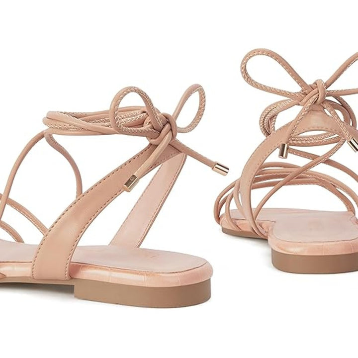 Party Womens Size 8 Pink Gladiator Lace Up Open Toe Strappy Flat Sandals Shoes