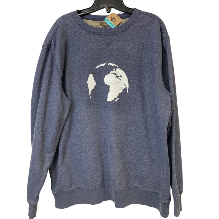 Upcycled Hand Printed Womens Large Save The Earth World Long Sleeve Sweatshirt