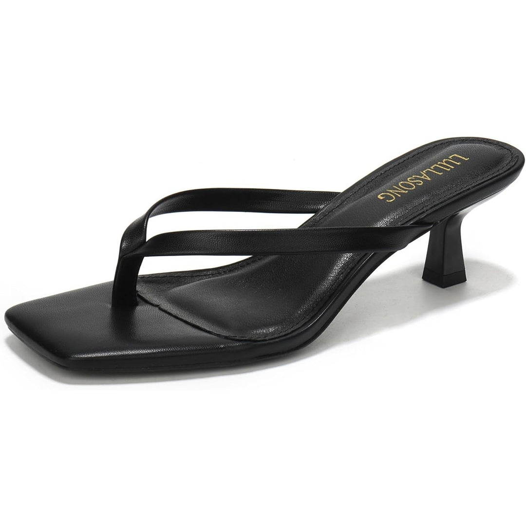 Lullasong Womens Size 6 Black 2" Kitten Heels Open Square Toe Slip On Shoes