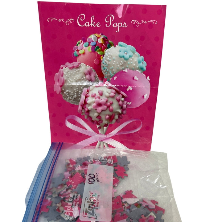 100 Piece Pink White Sweet Treat Floral Cake Pop Jigsaw Puzzle EUC Complete