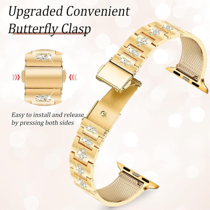 New Newlibery Gold Toned 38mm Four Leaf Clover Apple iWatch Replacement Band