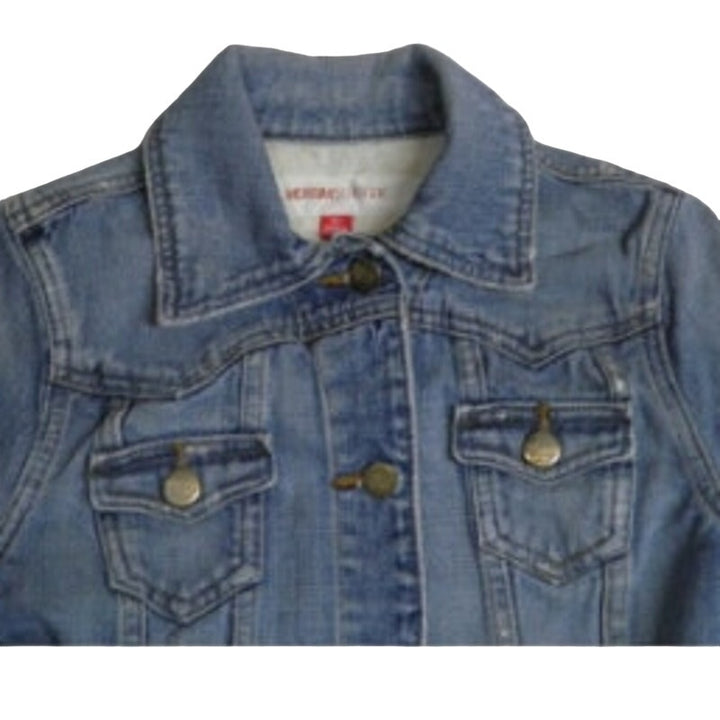 Mossimo Womens XS Casual Button Up Rugged Long Sleeve Denim Blue Jean Jacket
