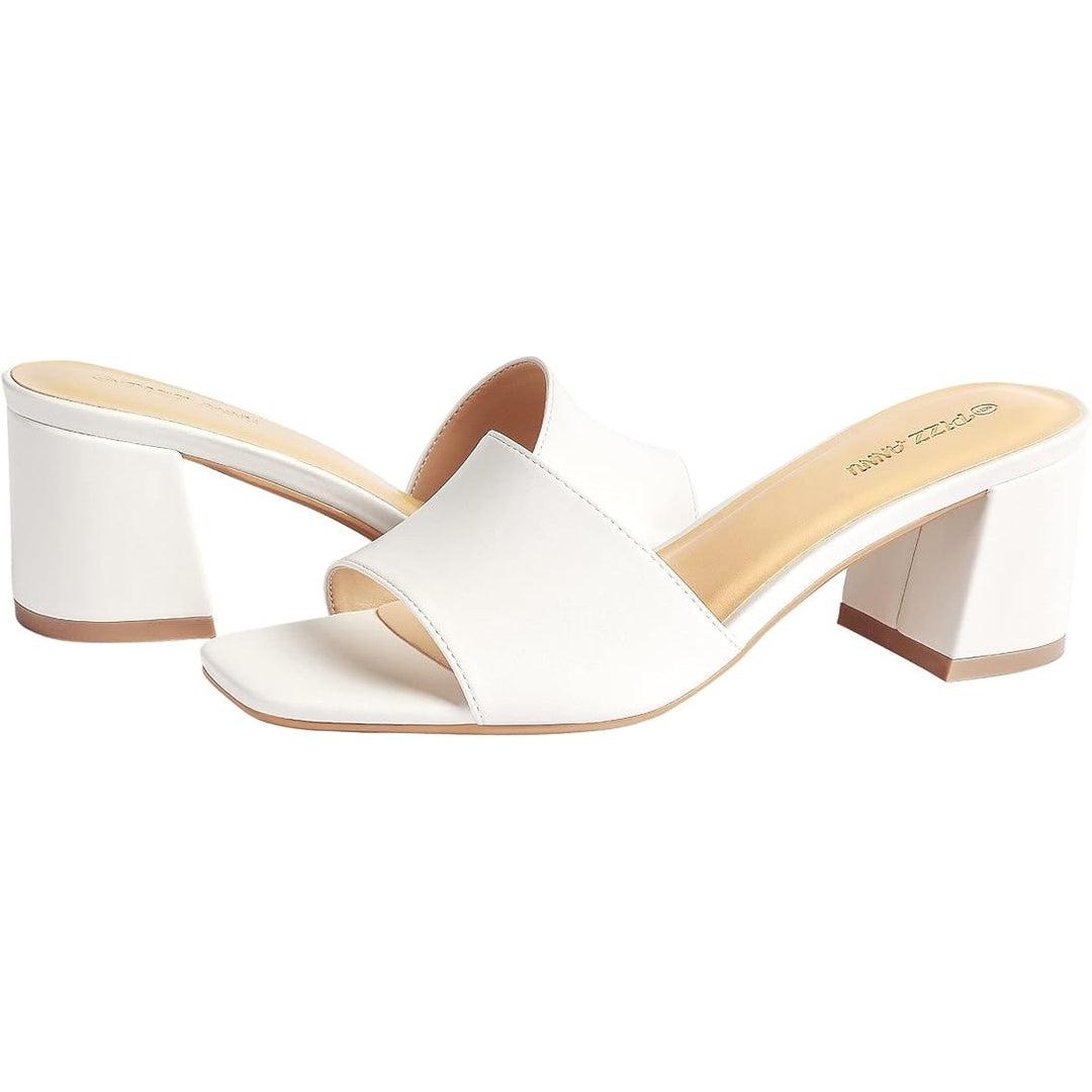 Pizz Annu Womens Size 8 White Open Toe Slide On 2.5" Block Heel Sandal Shoes