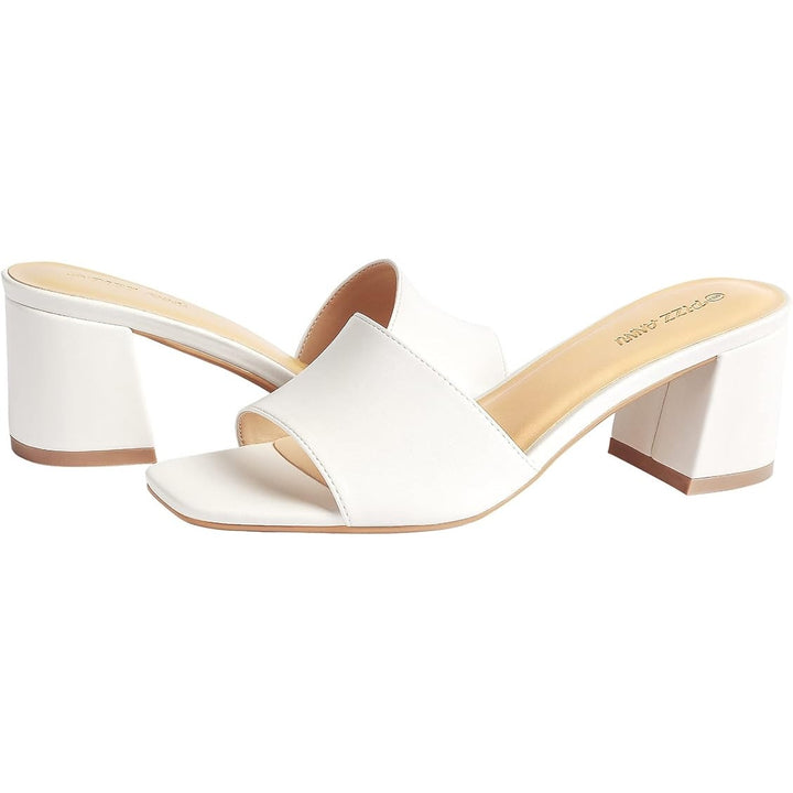 Pizz Annu Womens Size 8 White Open Toe Slide On 2.5" Block Heel Sandal Shoes