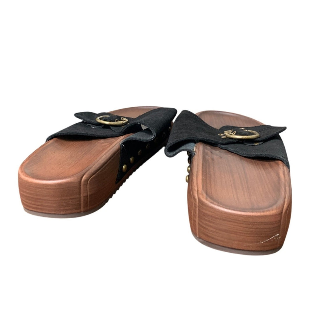 Ubfen Womens 9.5 Black Faux Suede Slide On Buckle Cushion Footbed Sandal Shoes