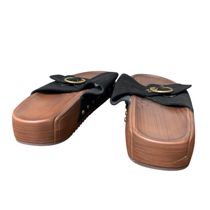 Ubfen Womens 9.5 Black Faux Suede Slide On Buckle Cushion Footbed Sandal Shoes
