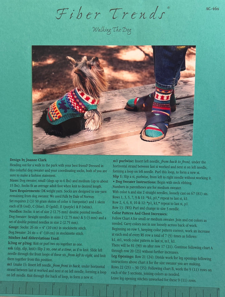 New 2001 Fiber Trends AC-46x Walking the Dog Sweater Sock Knitting Pattern