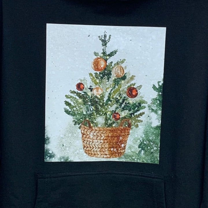 New Hand Printed Womens Medium Christmas Tree Holiday Long Sleeve Hoodie