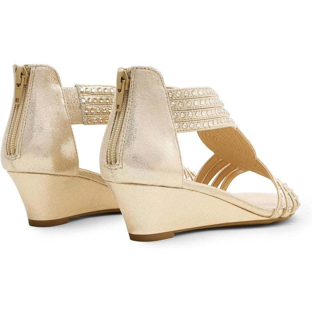 Dream Pairs Womens Size 8 Gold Rhinestone Open Toe 2" Wedge Heel Sparkle Sandals