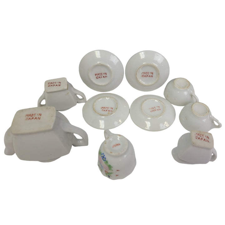 Vintage Mini Doll Floral Ceramic Tea Teapot Plate Cup Pitcher Set Made in Japan