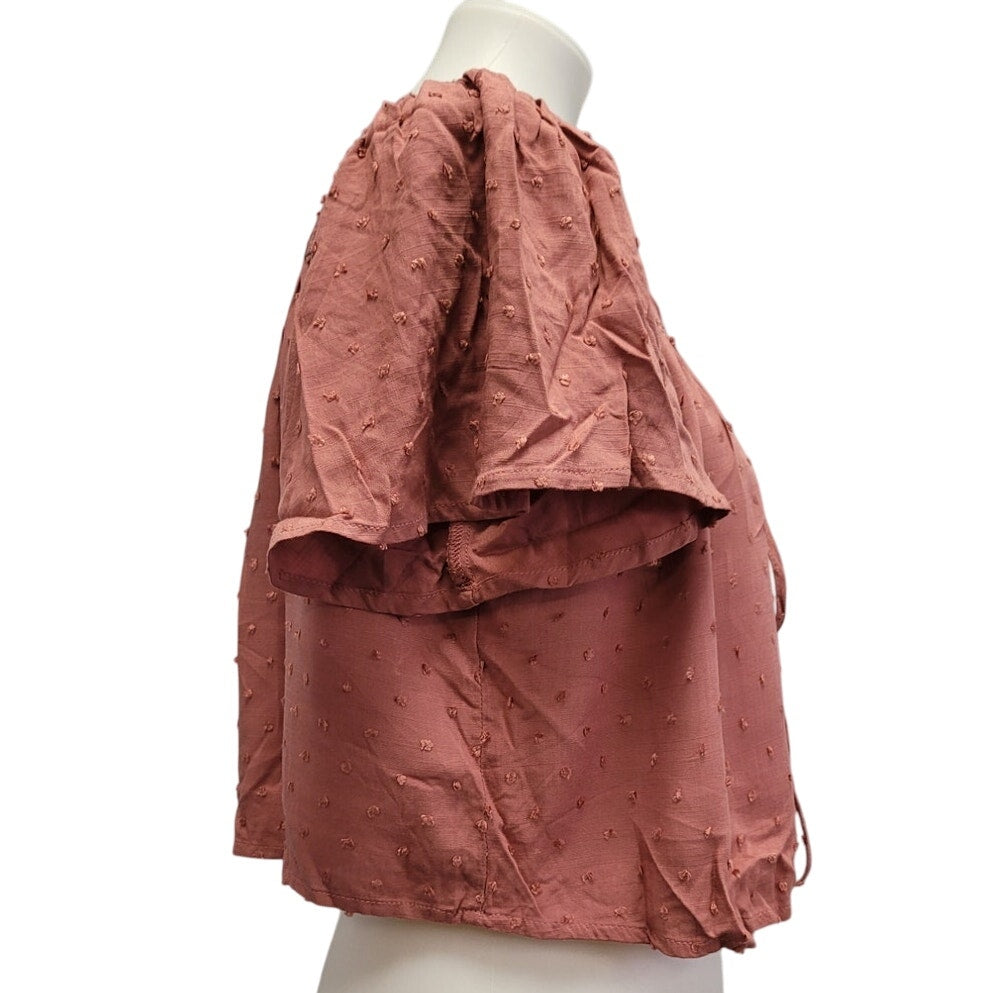 LA Hearts Womens Medium Rose Pink 100% Rayon Front Tie Short Sleeve Dotted Top