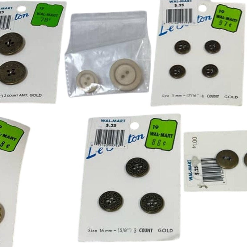 Vintage Lot of New Carded Small Round Brown White Metal Plastic Wooden Buttons