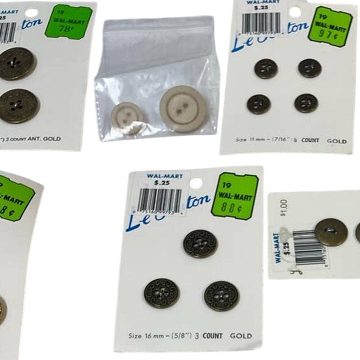 Vintage Lot of New Carded Small Round Brown White Metal Plastic Wooden Buttons