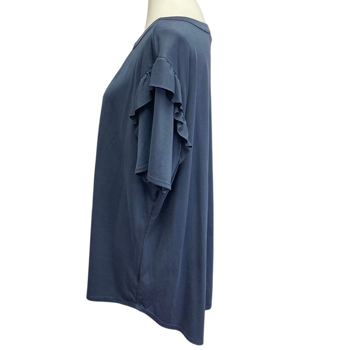 Terra &amp; Sky Womens Plus Size 2X Short Ruffled Sleeve Flowy Keyhole Top Blouse