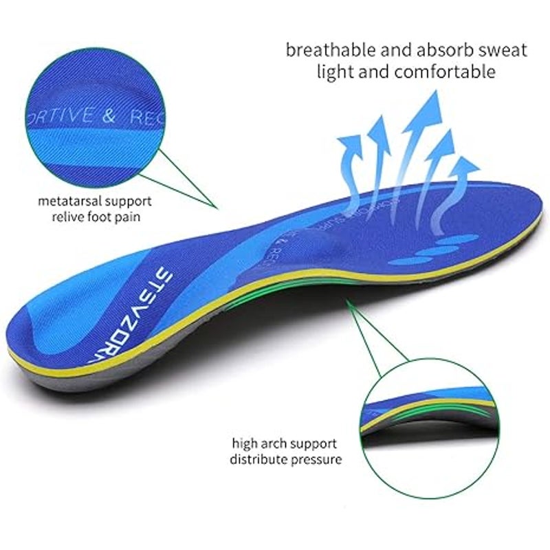 New Stsvzorr Mens Size 7 Blue High Arch Support Metatarsal Pad Shoe Inserts