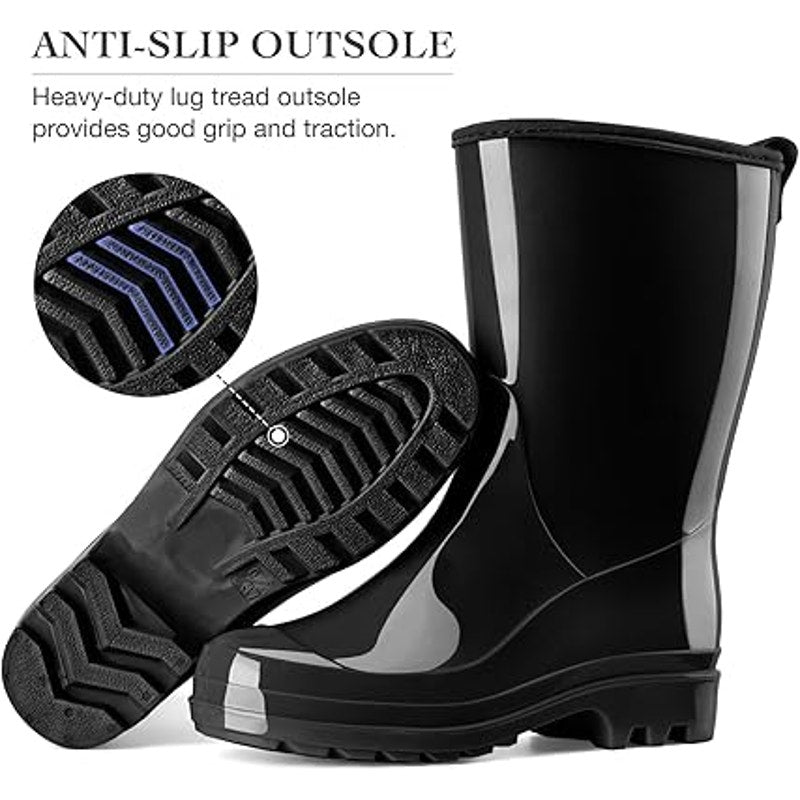 New Hisea Womens Size 7 Black Slide On Waterproof Mid Calf Garden Rain Boots