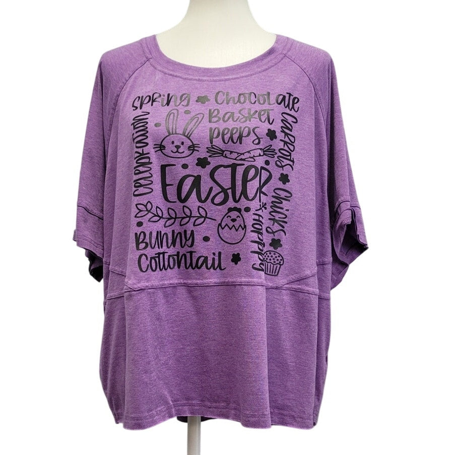 Hand Printed Upcycled Womens XL Easter Egg Bunny Peeps Spring Crew Neck Tee