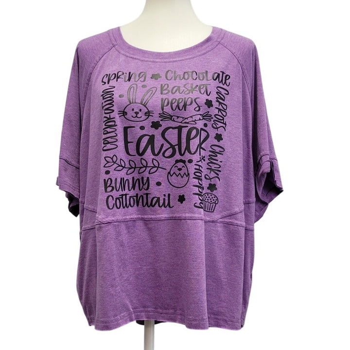 Hand Printed Upcycled Womens XL Easter Egg Bunny Peeps Spring Crew Neck Tee