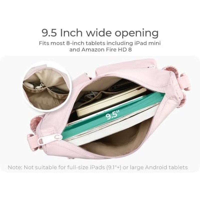 Bagsmart Womens Pink Nylon Multi Zip Pocket Crossbody Travel Handbag Purse