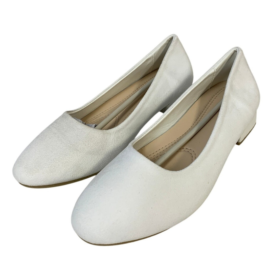 AISFAES Womens Size 9 White Faux Suede Low 1.25" Chunky Heel Slide On Shoes