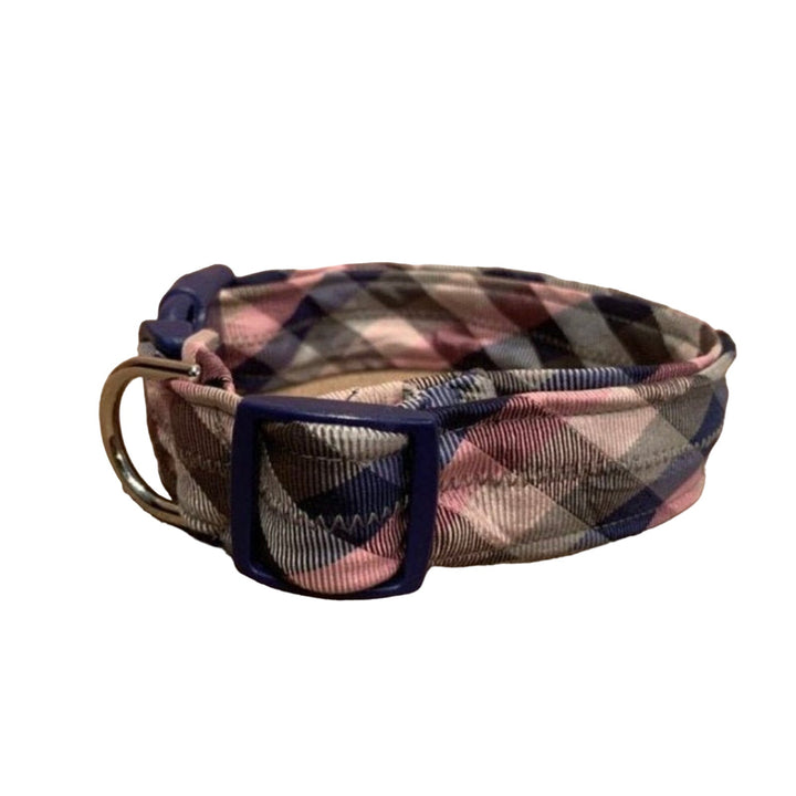 Handmade Upcycled Necktie Adjustable 1" Wide Plaid Fashion Large Dog Collar