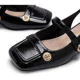 Womens Size 10 Black Faux Leather Slingback Mary Jane 1.75" Block Heel Shoes