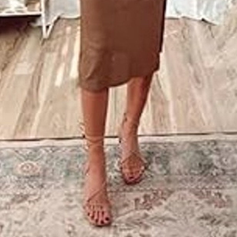 Ermonn Womens Size 10 Brown Open Toe Lace Up 1" Heel Gladiator Flat Sandal Shoes