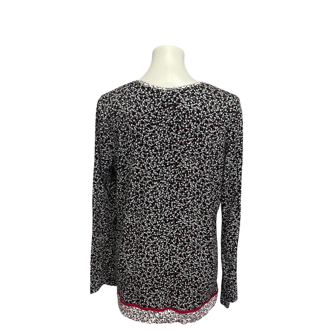 Ellen Tracy Womens Large 1/4 Button Long Sleeve Rayon Blend Floral Tee Shirt