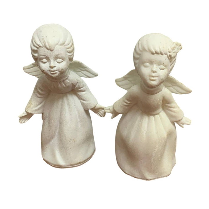 Pair of Vintage White Plastic Boy Girl Kissing Angels Christmas Figurines