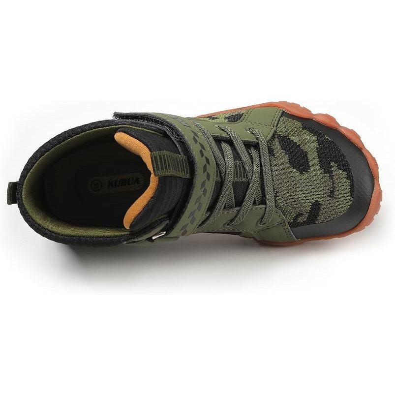 Kubua Boys Size 6 Green Black Camoflague Camo High Top Barefoot Hook Loop Shoes
