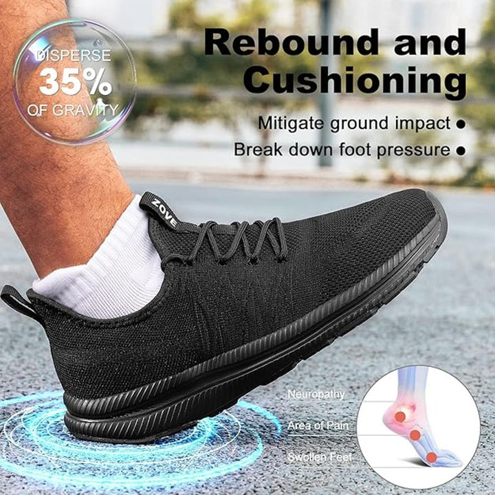 Zove Mens 8 Black Mesh Wide Toe Box Lace Up Non Slip Ultra Light Athletic Shoes