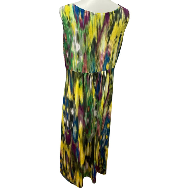 Elementz Large Long Watercolor Stripe Sleeveless Deep VNeck Polyester Maxi Dress