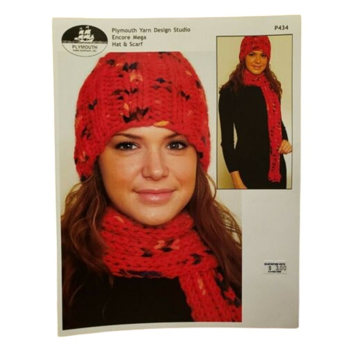 New Plymouth Yarn Encore Mega Hat &amp; Scarf Knitting Pattern P434