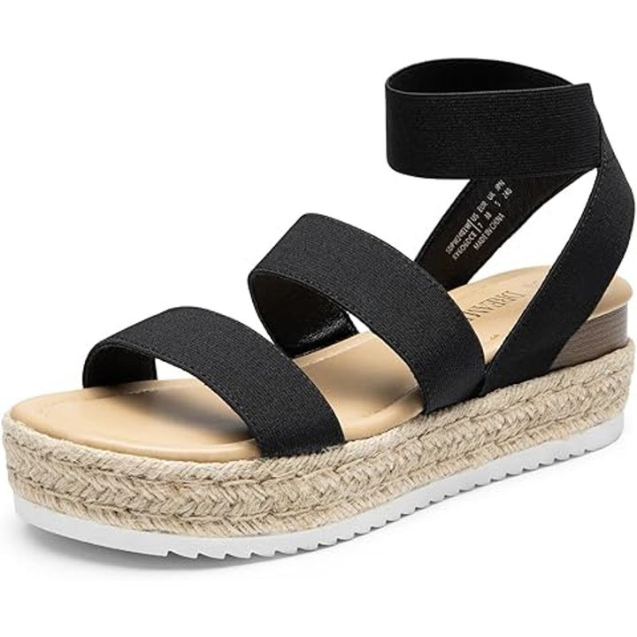 Dream Pairs Womens 7.5 Black Espadrille Elastic Ankle Strap Platform Sandals