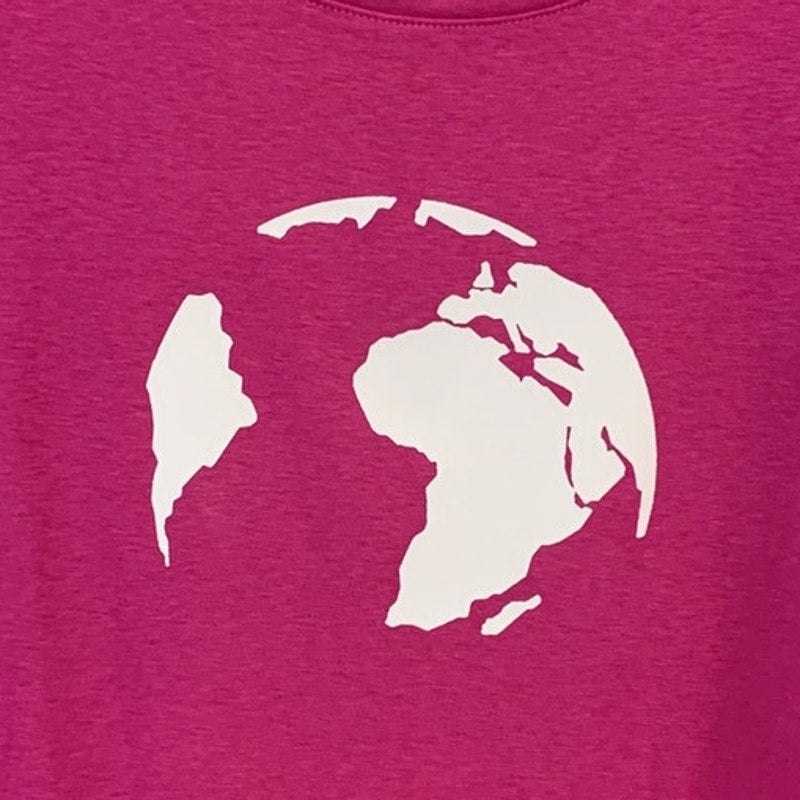 New Hand Printed Womens Large Pink Save The Earth World Short Sleeve Tee Shirt