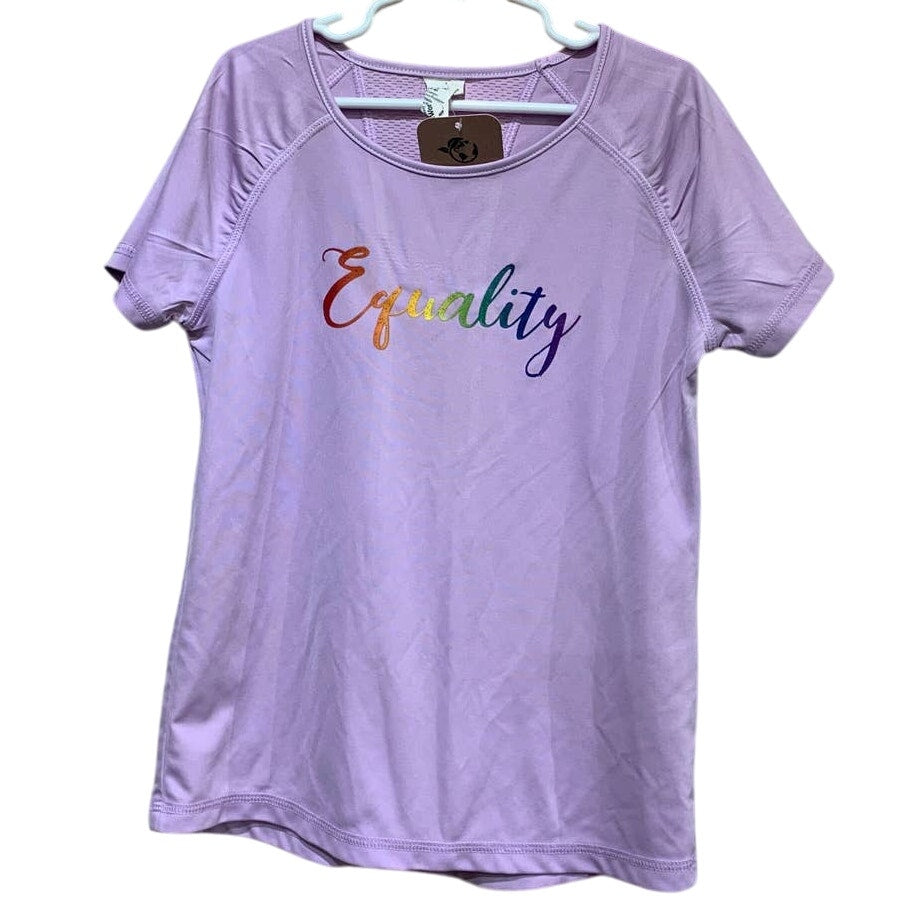 Hand Printed Upcycled Child Medium 7-8 Equality Rainbow Pride Athletic Tee