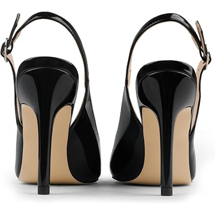 Joy In Love Womens 7 Black Patent Leather 4" Heel Slingback Closed Toe Shoes