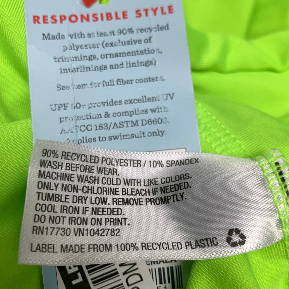 New Cat &amp; Jack Boys XS (4/5) Long Sleeve Neon Green UPF 50+ Swim Swimming Shirt