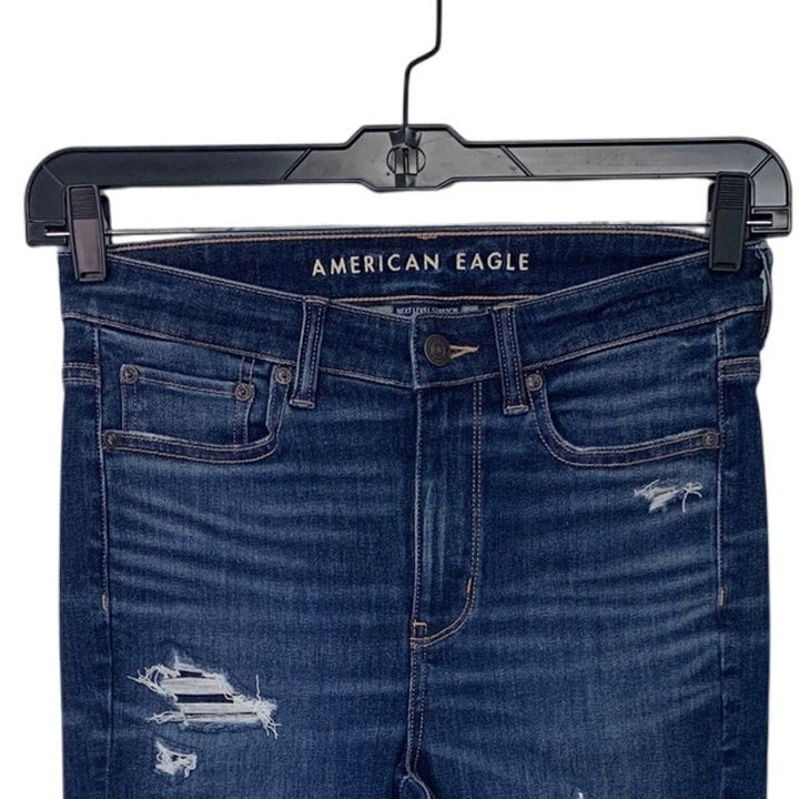 New American Eagle Womens Size 8 Distressed Ripped Denim Blue High Rise Jeggings